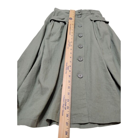 Modcloth Effortless Feature Midi Skirt Sz 2 Linen Blend Olive Green Pockets F243 - Picture 10 of 13